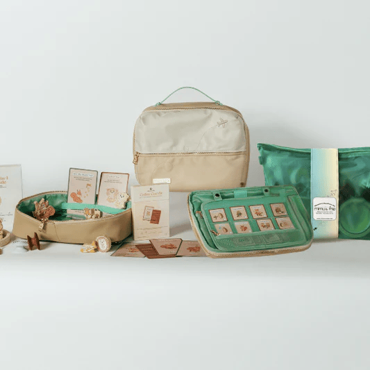 Summer Travel Bundle with the Calm and Confident Travel Bag, Calm Cards, Calm Crew Puzzle, and Adventure Anywhere Kit.